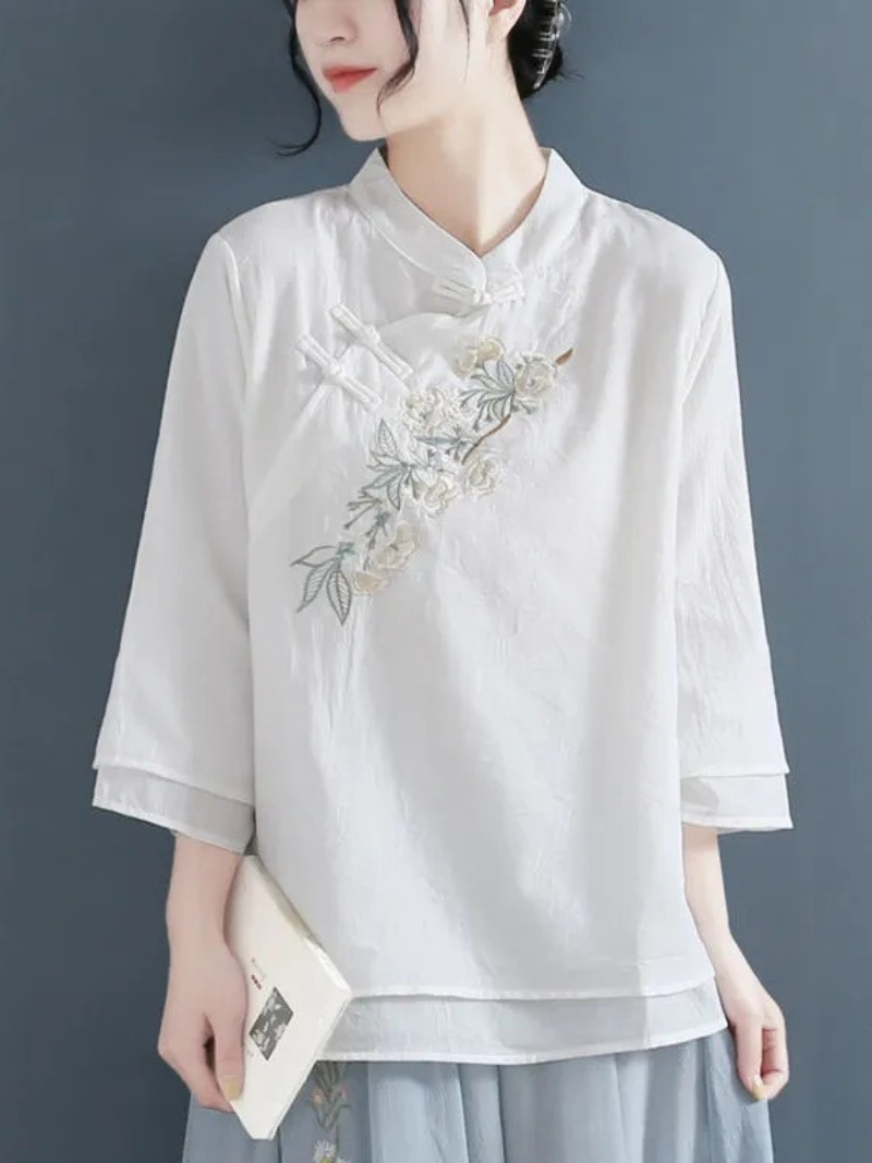 Women's White Embroidered Vintage Top
