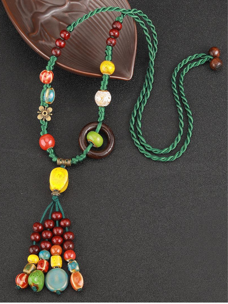 Chine esthétique de style ethnique Chaîne Rétros Retro Retro tissé de style chinois Collier en céramique Pendentif