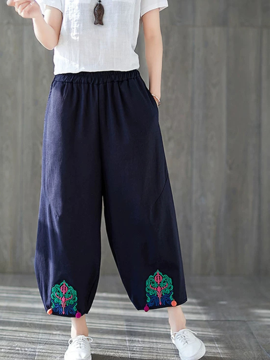 Breezy Weekend Confidence Linen Pants — Embroidered Hem, Effortless, Flattering Fit