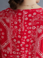 Bandana Mosaic Printed Cotton Relaxed Midi Dress with Soft Drape
