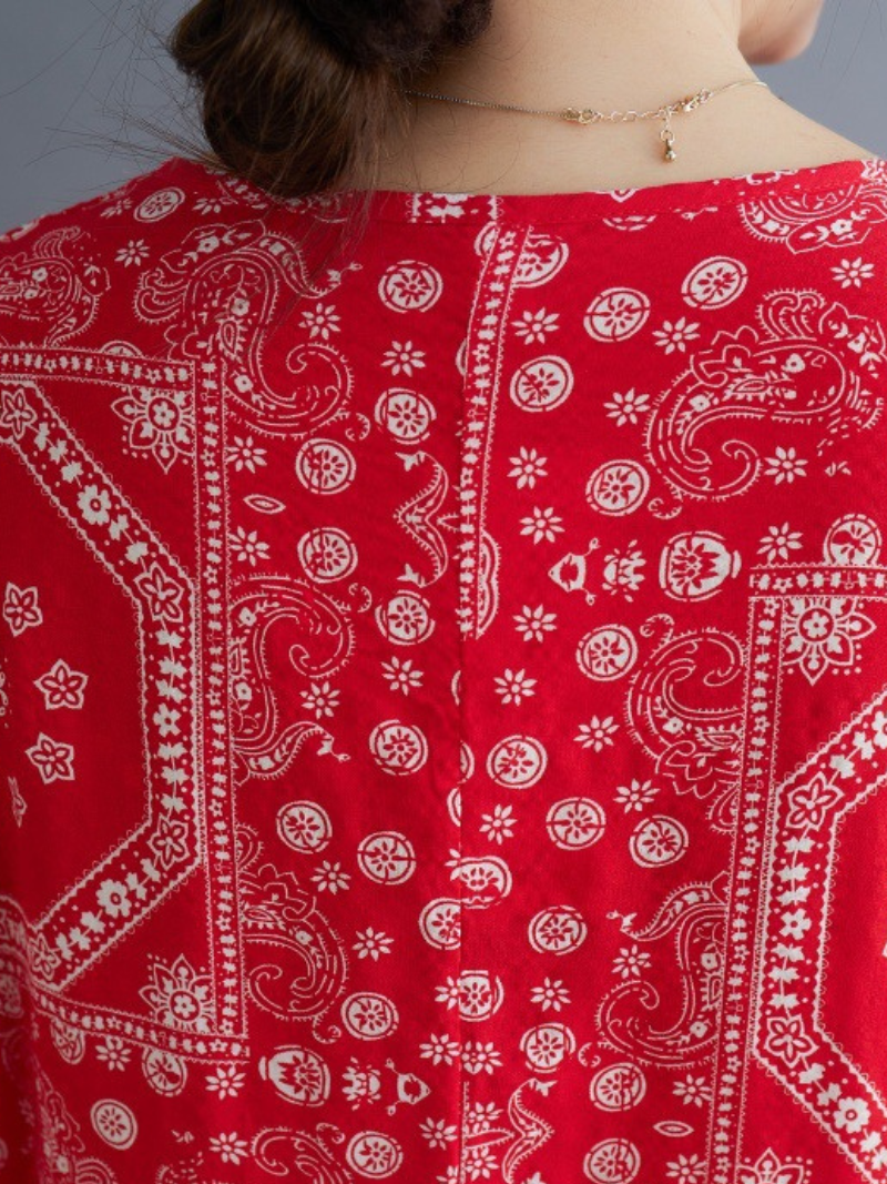 Bandana Mosaic Printed Cotton Relaxed Midi Dress with Soft Drape