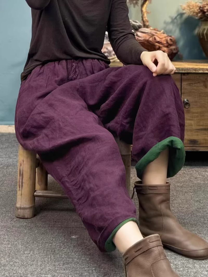 Relaxed Cotton Linen Pants with Tapered Cuffs, Artisanal Women's Trousers