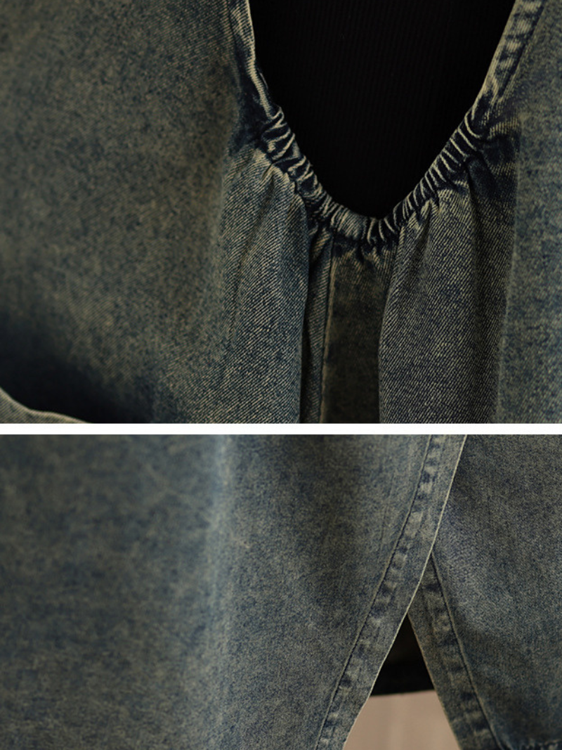 Artisan Denim Cotton Pinafore Midi Dress with Sculpted Pockets