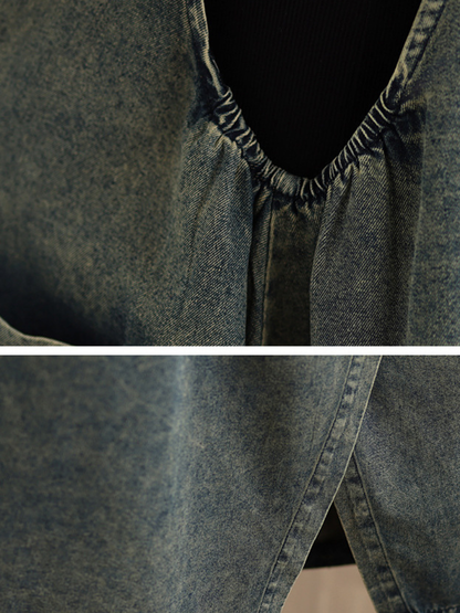 Artisan Denim Cotton Pinafore Midi Dress with Sculpted Pockets