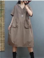 Mulher todos os dias usam camisa de capuz de bolso grande e de comprimento médio casual