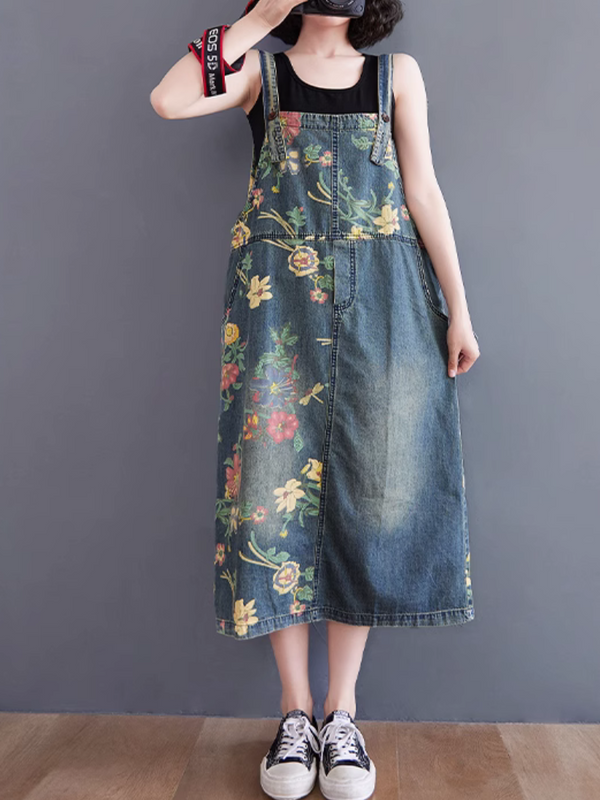 Damen Sommer Bedruckte Lose Mittellange Overalls Latzhose 