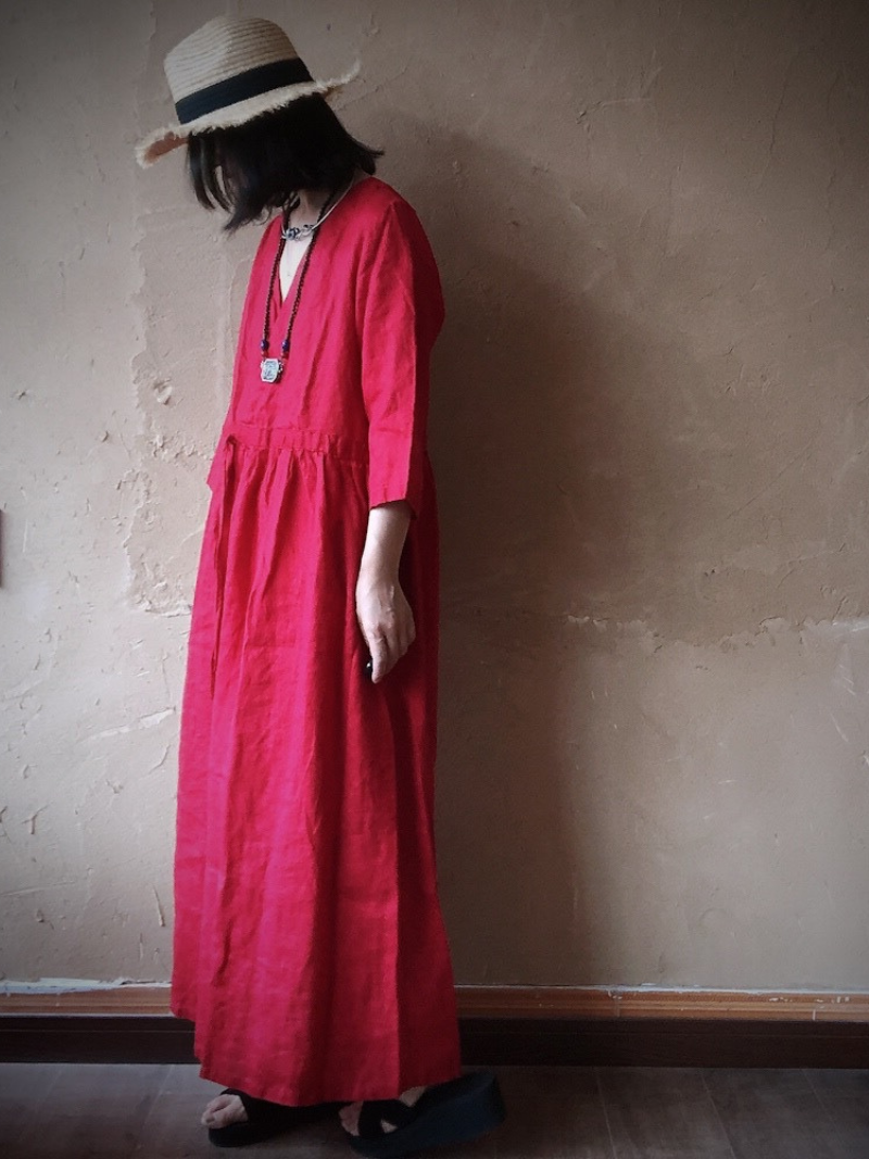 Linen blend smock dress