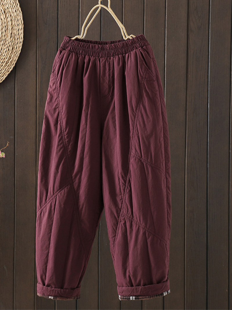 Chic Quilted Women's Cotton Pants with Elastic Waist and Cuffs