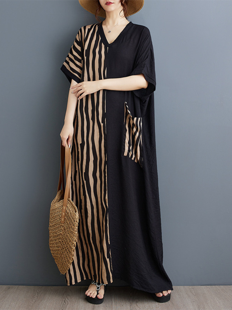 Front boutonnée d'été pour femmes grandes poches Kaftan robe