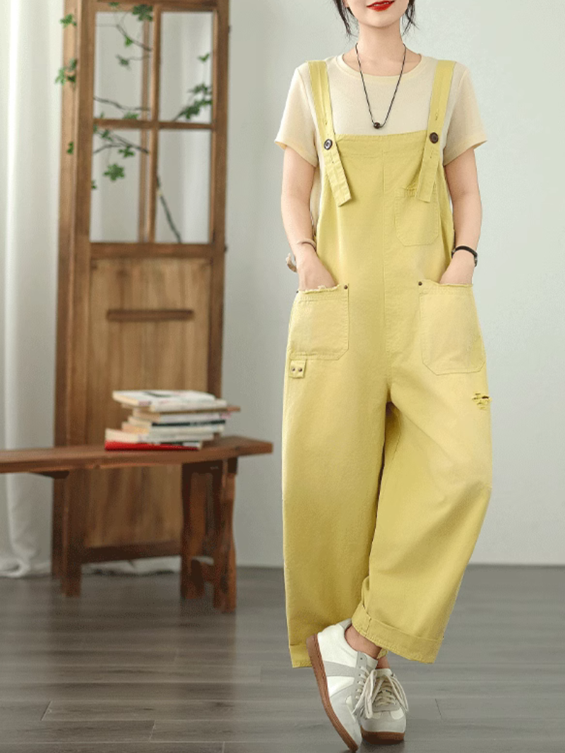 Women's Yellow Floral Dungaree 