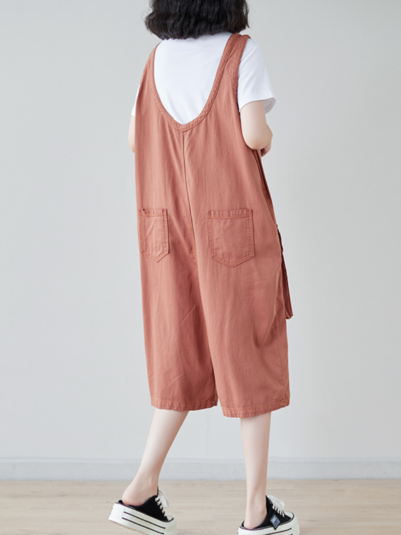 Dunguees de bolso grandes ajustáveis ​​de verão feminino