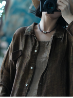Women’s Vintage Ramie Embroidered Collar Shirt Top