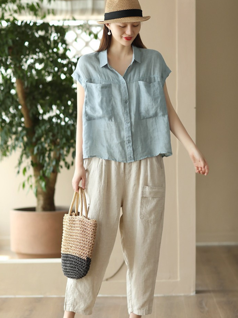 Women's Summer Cool Casual Wear Double-Pocket Loose Top
