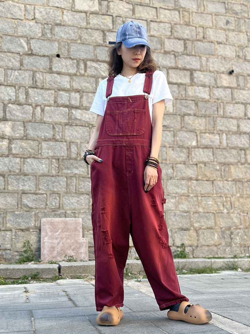 Women's Red Loose Dungaree