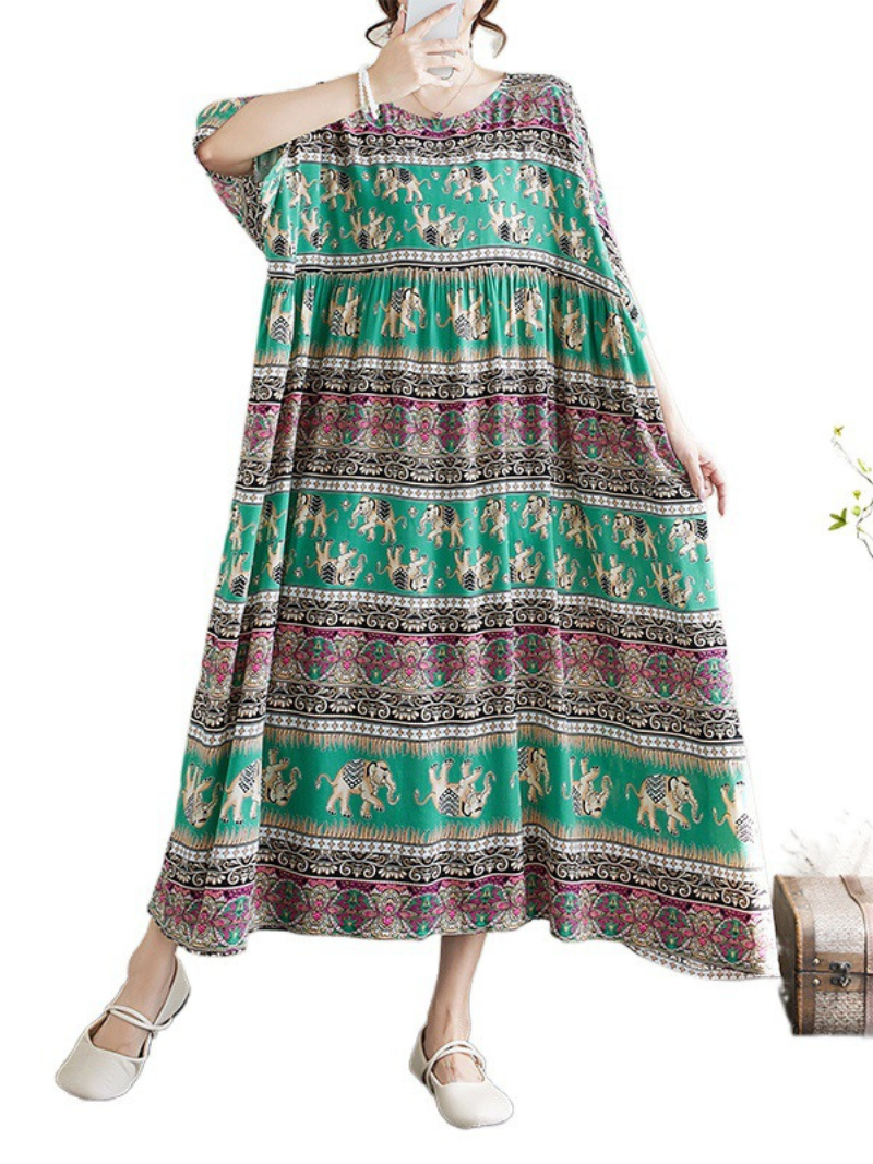 Women's Summer Printed Elephant High Waist Smock Dress