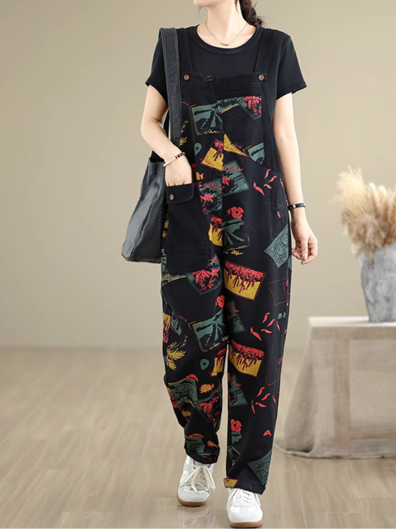 Women's Beautiful Straight-Leg Pant Style Printed Overall Dungarees
