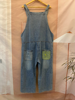Cartoon Patch Denim Dungaree - Light Wash Relaxed Fit