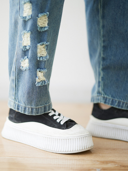 Stilvolle Jeans mit Cartoon-Stickerei für Damen mit lockerer Hose