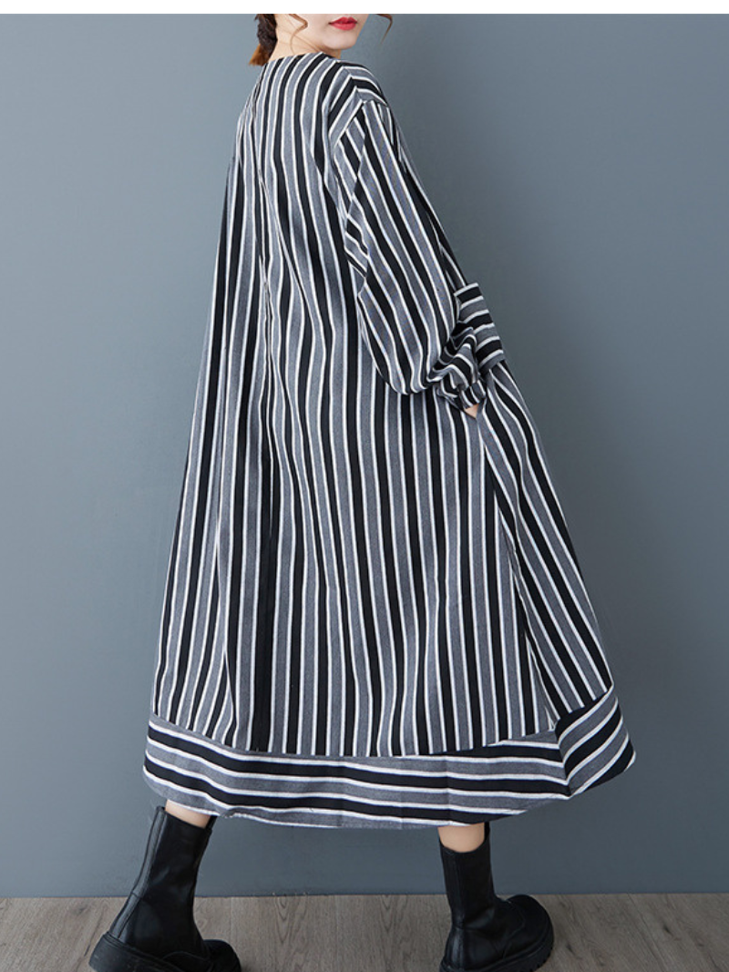 Women's Spring & Autumn Stylish Striped Casual Loose A-Line Dress