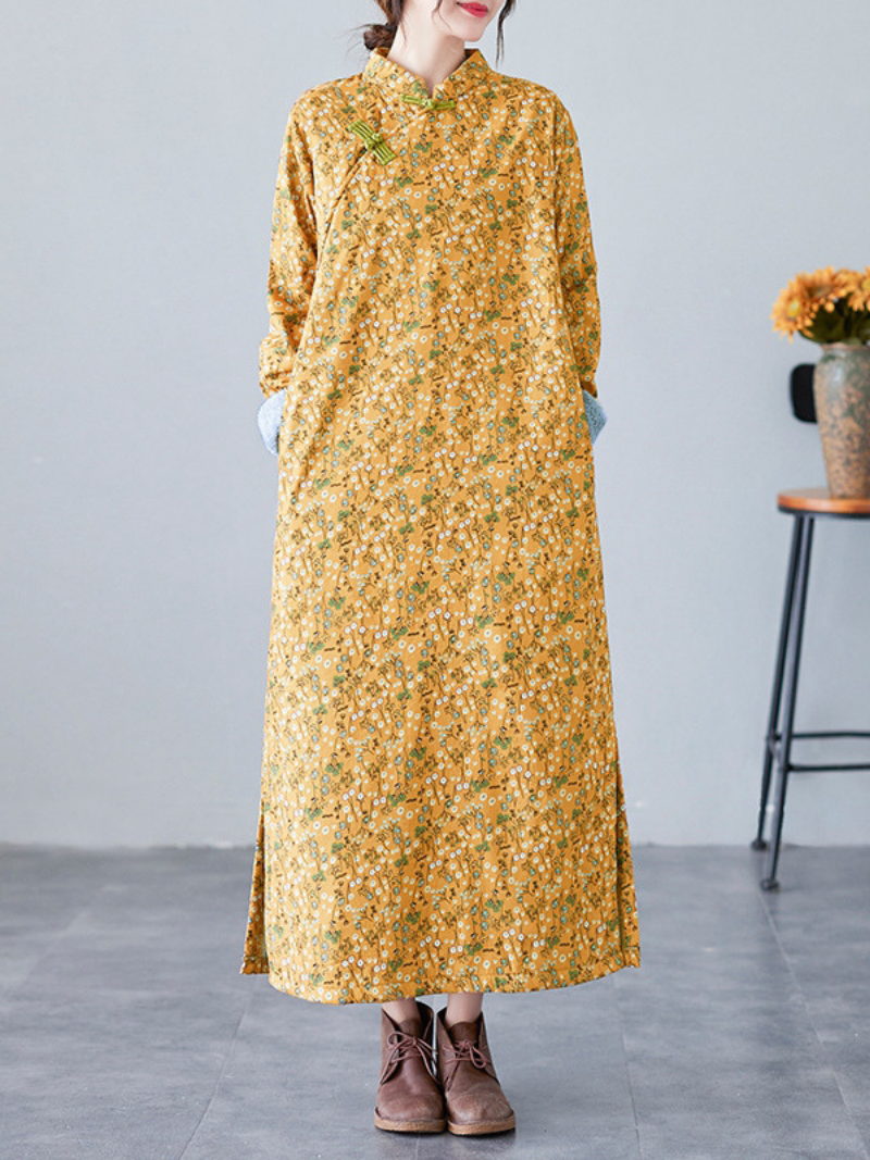 Robe chemise en velours d'hiver pour femmes, épaissie, avec poches latérales et coupe évasée 