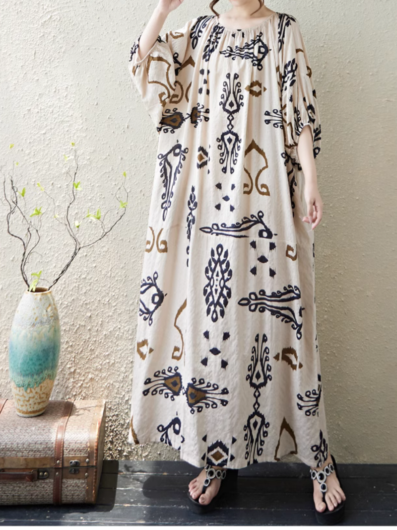 Robe de Kaftan imprimée de style ethnique d'été pour femmes