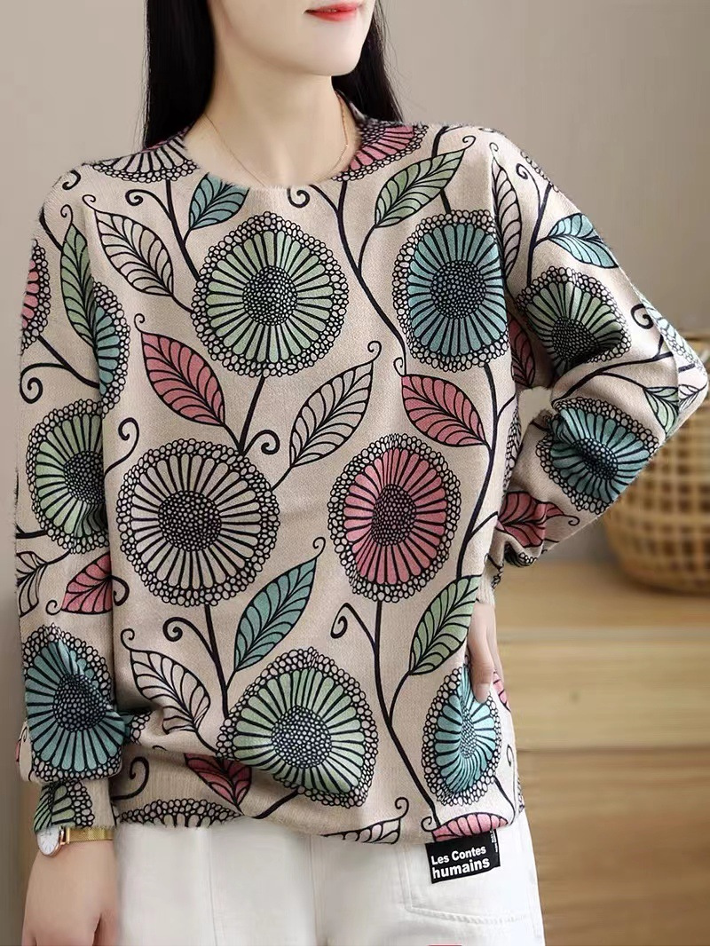 Women's Floral Print Knitted Sweater