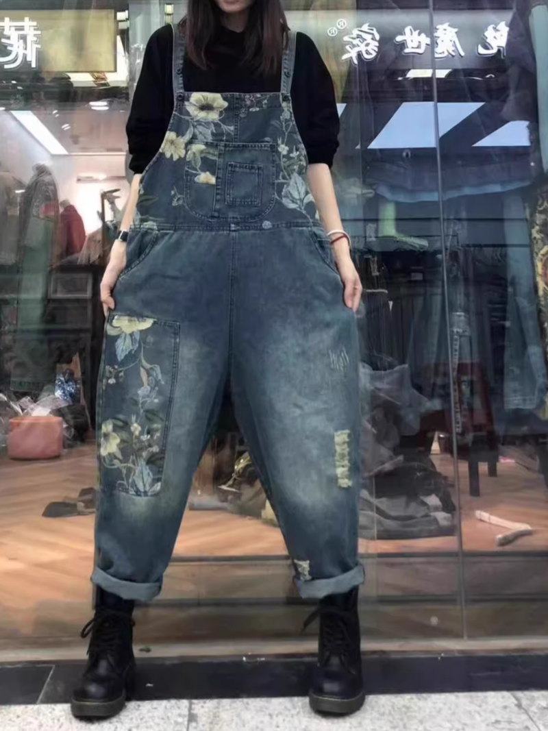   Women's Floral denim overalls 