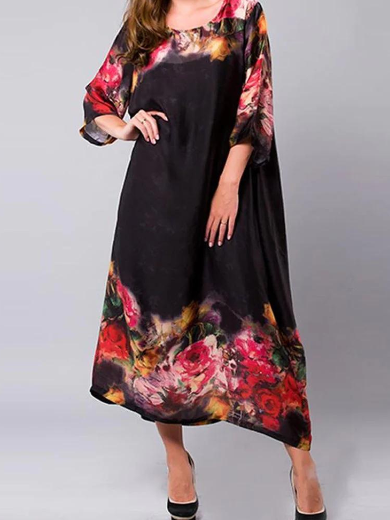 Round Neck Silk Maxi Dress