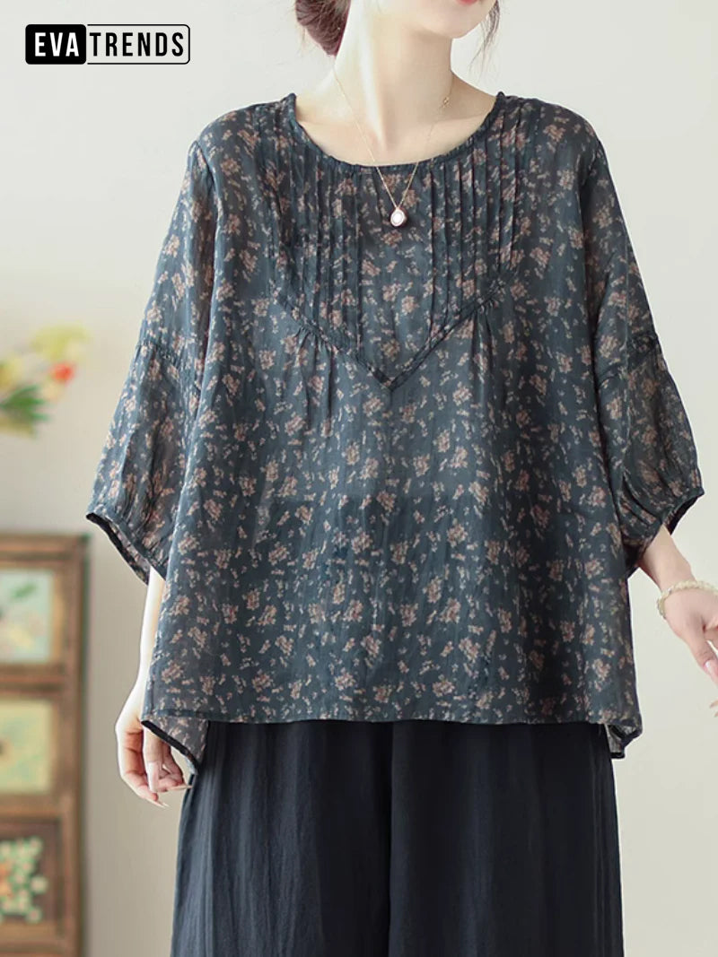 Women's Summer Charming Elegance Floral Round Neck Tops