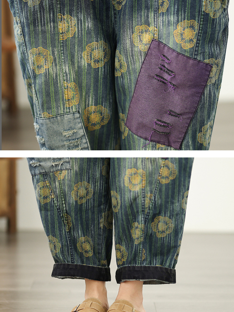 Denim floral décontracté et tendance des femmes Dungaree dans l'ensemble