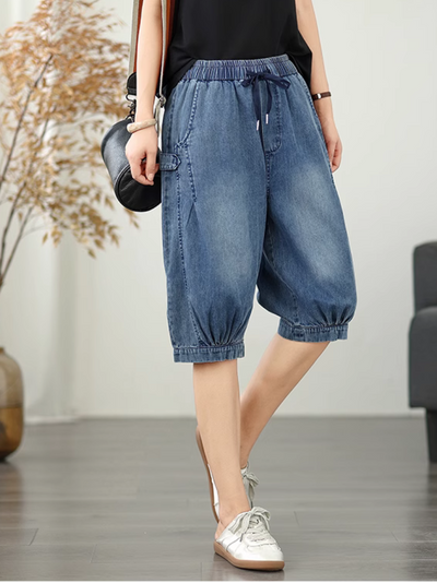 Women's Trendy Denim Shorts Midi-Length Pants Style Bottom