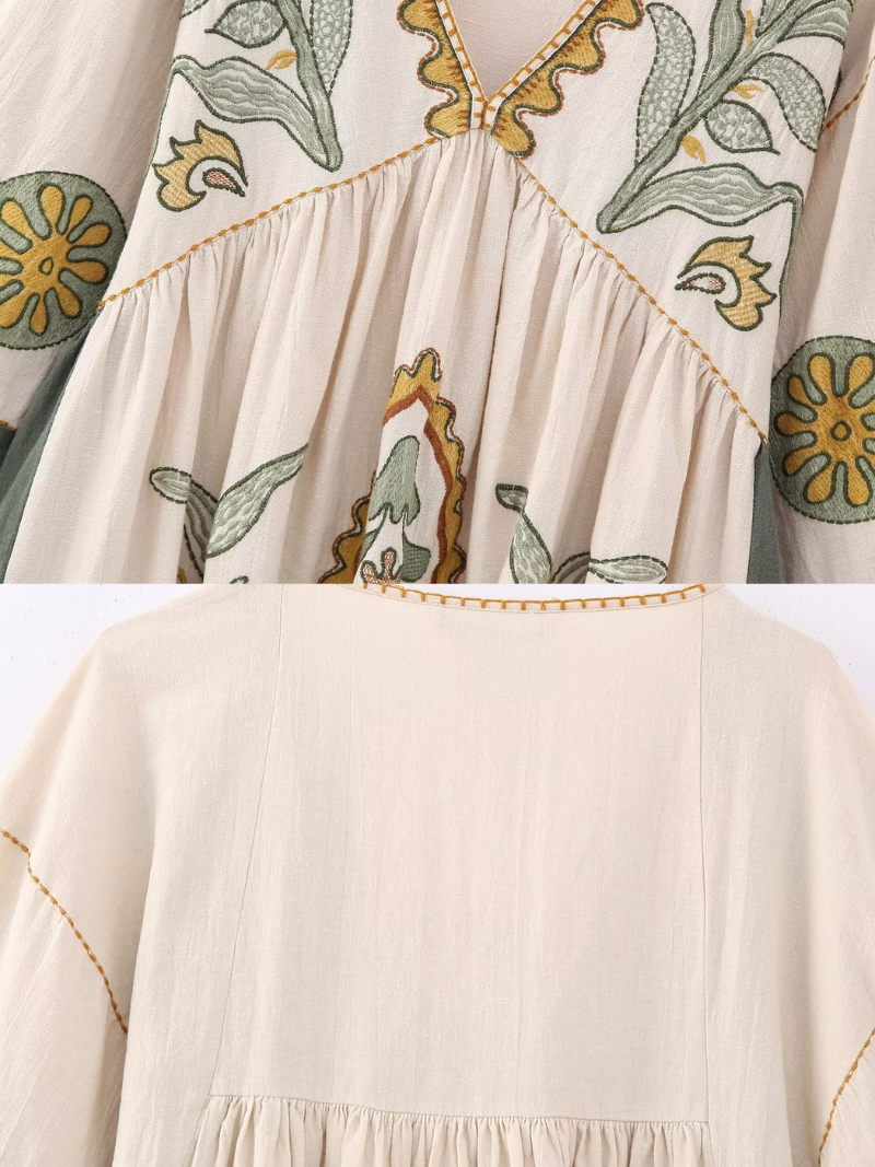 Robe kimono brodée à col décontractée en V Custo