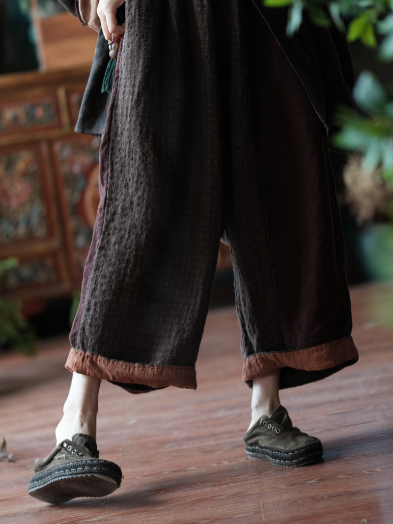 Pantalon de taille élastique à carreaux à carreaux ajusté en été des femmes