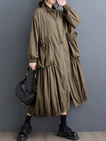 City-to-Weekend Confidence Coat-Dress — Flowing Tiered Zip-Front Midi