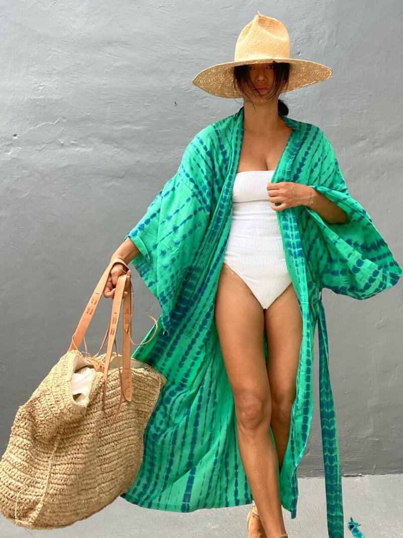 Coupage de plage à la rayonne pour femmes Robe Kimono Robe de ceinture imprimée