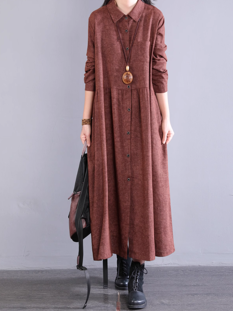 Robe chemise d'été pour femmes à col boutonné de type ligne A 