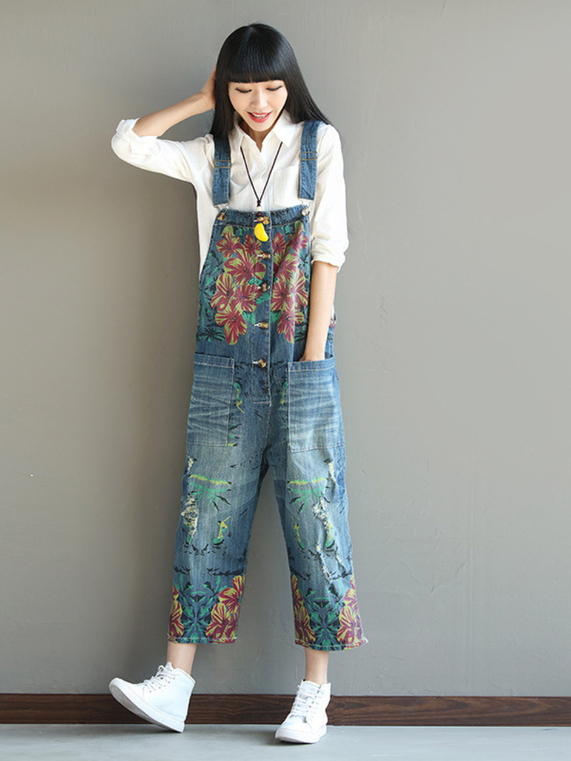 Women's Daily Wear and Outing style Printed Overall Dungarees