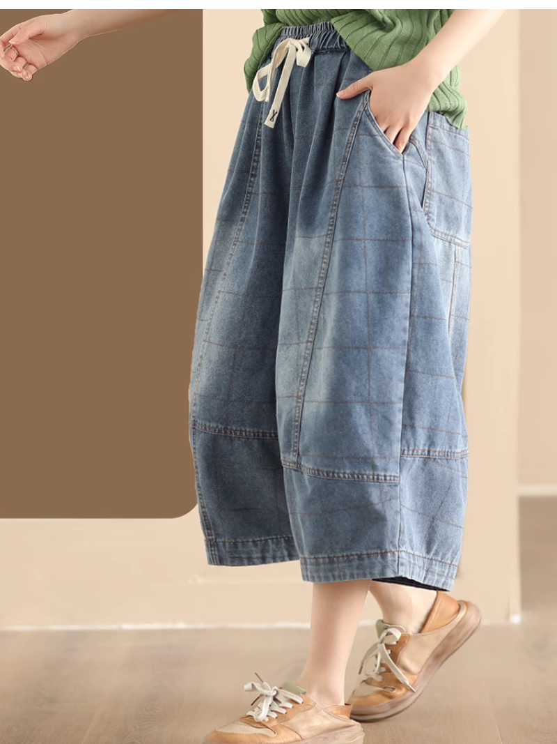 Women's  Summer Elastics Waist Wide Leg Pockets Pant Bottom