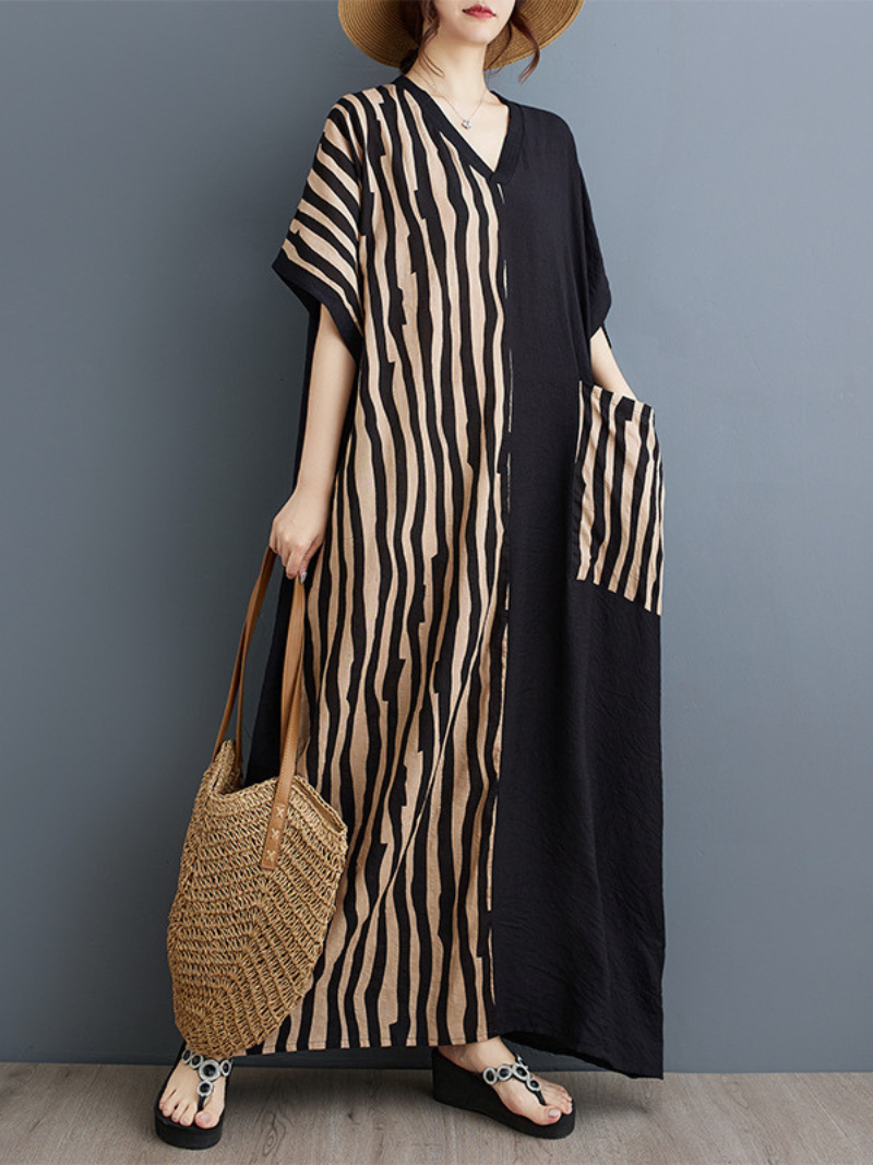 Front boutonnée d'été pour femmes grandes poches Kaftan robe