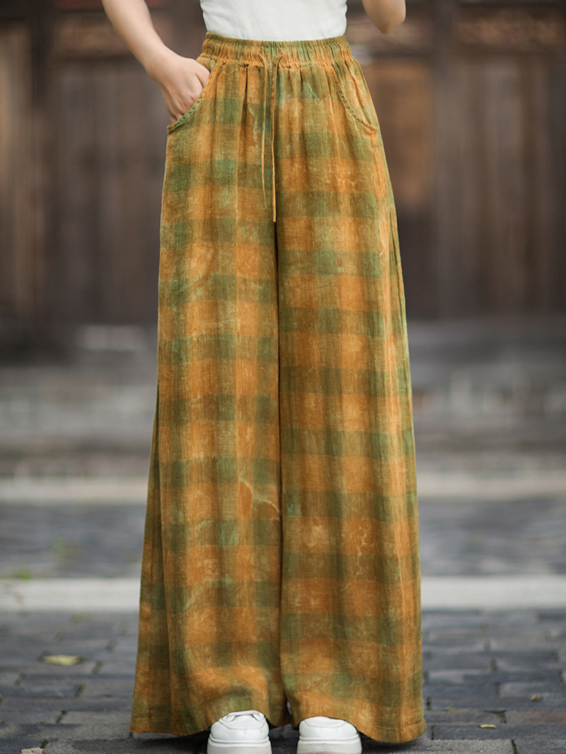Artisanal Linen-Cotton Wide-Leg Palazzo Pants with Pockets, Women's Summer Elegance
