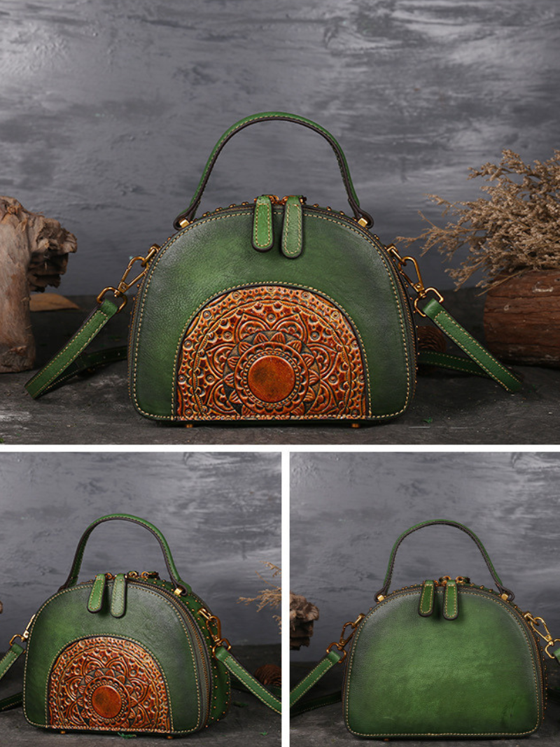 Women's Ethnic Style Leather Round Shape Bag