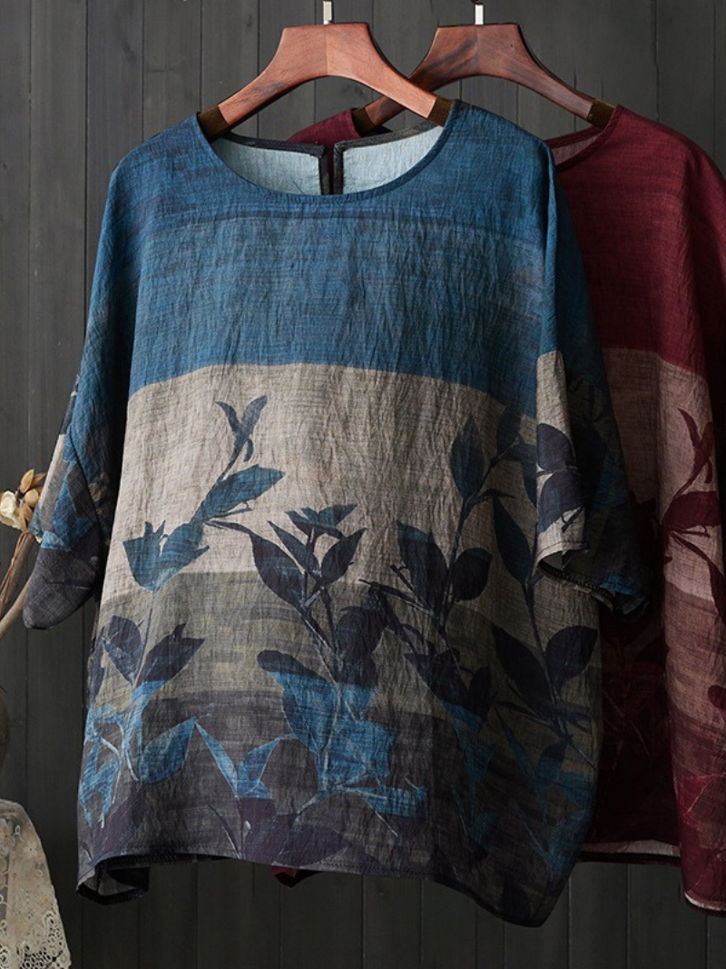 Tops de chemises à cou rond imprimées à la beauté des femmes imprimées