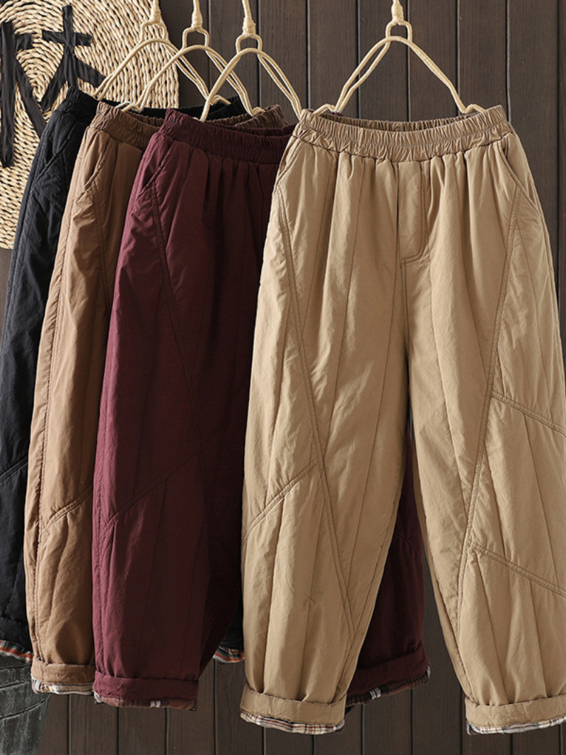 Chic Quilted Women's Cotton Pants with Elastic Waist and Cuffs