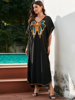 Vestido de kaftan suelto de vacaciones bordadas de comodidad y elegancia