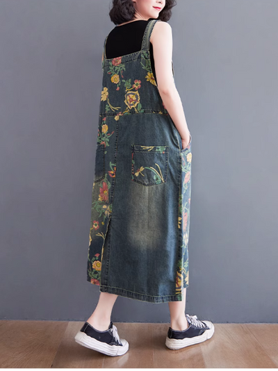 Women's Summer Printed Loose Mid-Length Overalls Dungarees