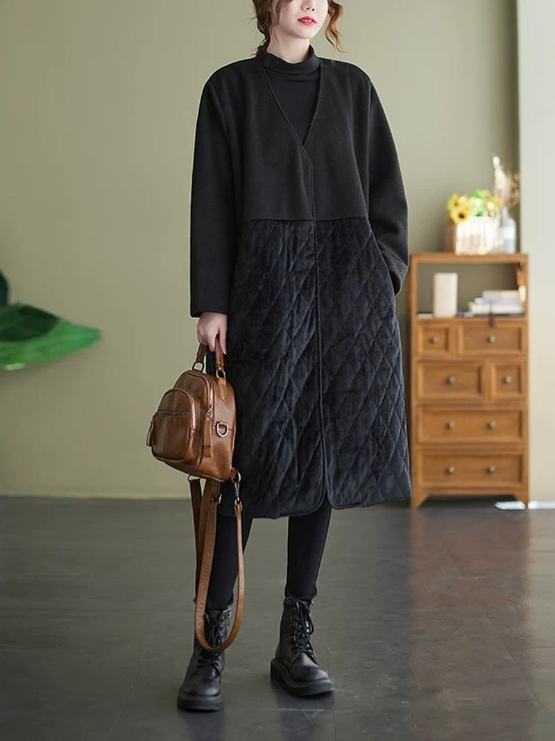 Velvet Diamond Quilted Cotton Coat for Women | Loose Winter Overcoat