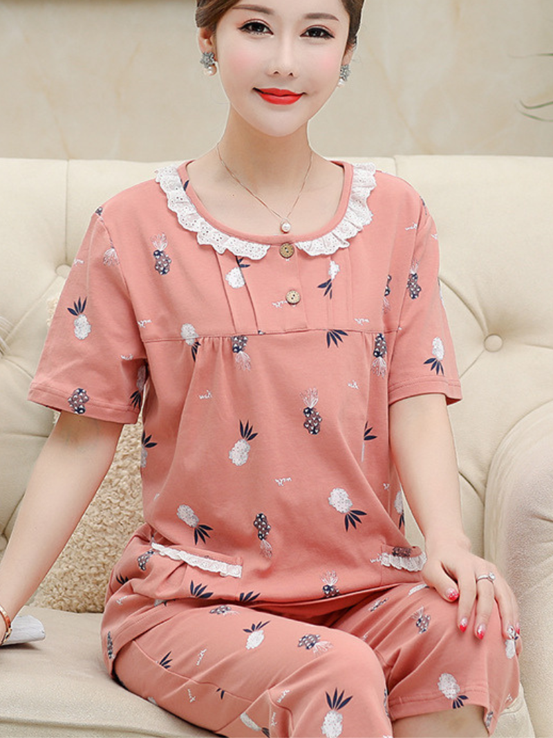 Beach party Women's Summer Sleepwear Short Pajamas Suit