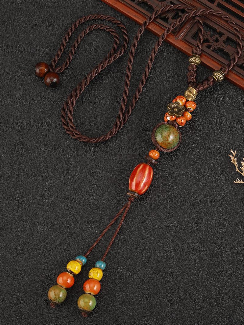 Chine esthétique de style ethnique Chaîne Rétros Retro Retro tissé de style chinois Collier en céramique Pendentif