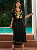 Vestido de kaftan suelto de vacaciones bordadas de comodidad y elegancia