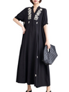 Women's Flower Embroidered Trumpet Sleeves A-Line Dress